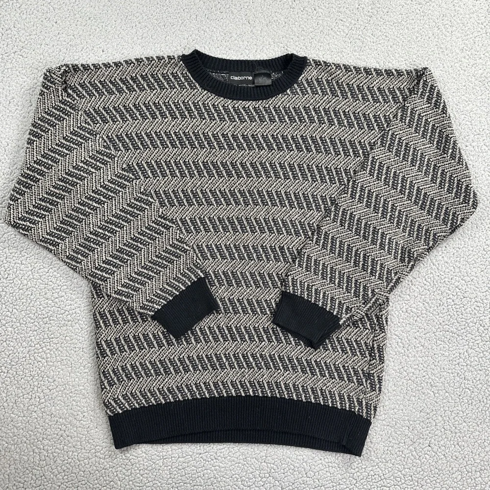 VTG 90s Claiborne Sweater Men Large Multicolor Grandpa Cotton Acrylic USA Made